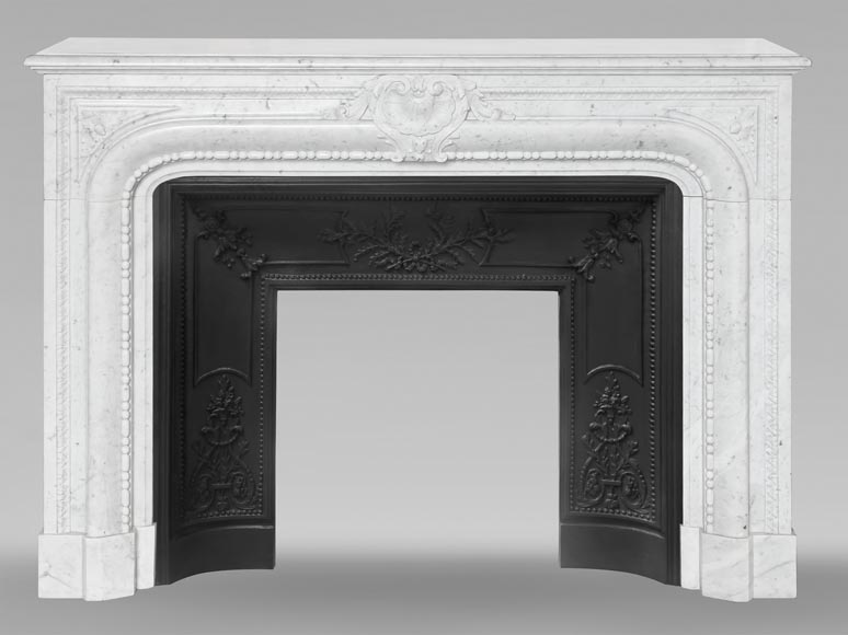 Louis XIV-style fireplace in Carrara marble, featuring a beaded molding-0