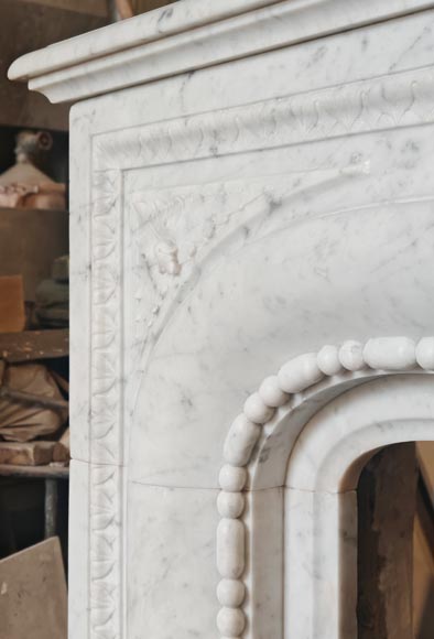 Louis XIV-style fireplace in Carrara marble, featuring a beaded molding-6