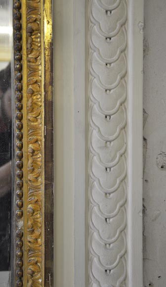 Large Louis XVI style fireplace in white Carrara marble with its cast iron insert and its overmantel mirror-15