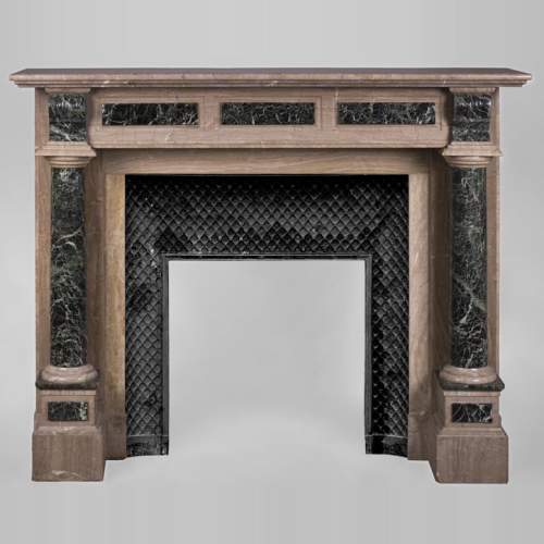 Antique Napoleon III style fireplace with columns in Sea Green marble