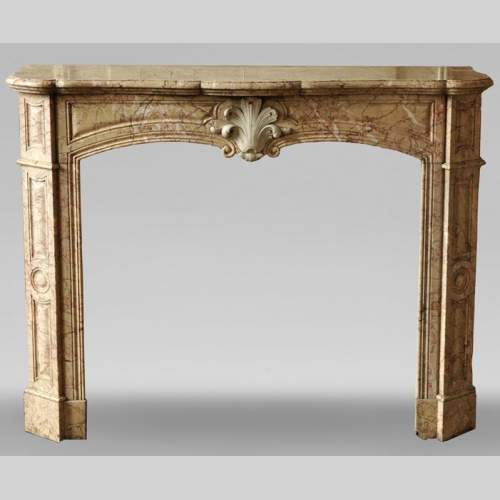 Antique Louis XV style fireplace in Breccia Nuvolata marble with its Carrara marble shell