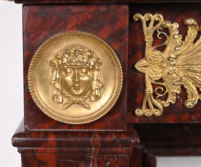Empire Fireplace in Griotte Red Marble with Gilt Bronze-4