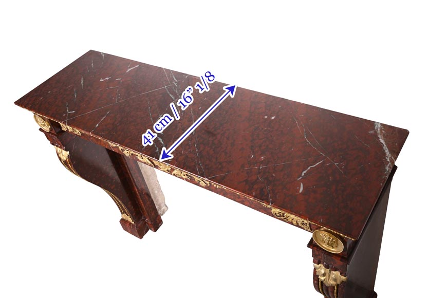 Empire Fireplace in Griotte Red Marble with Gilt Bronze-12