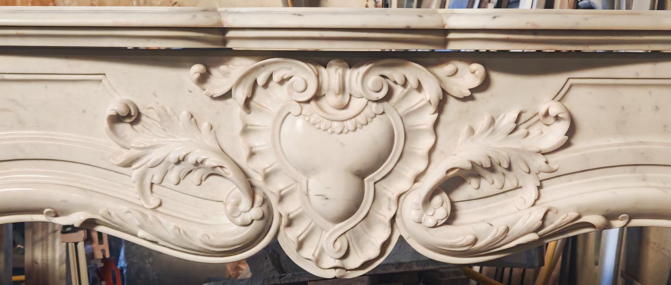 Richly decorated Louis XV style Carrara marble fireplace-1