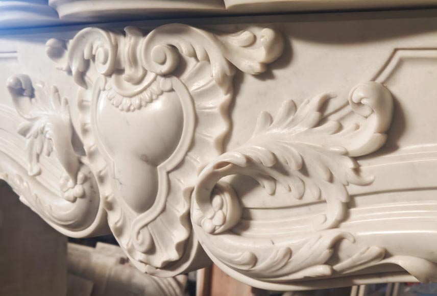 Richly decorated Louis XV style Carrara marble fireplace-3