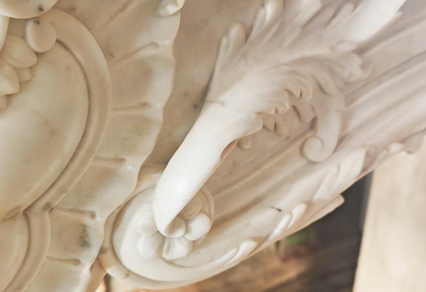 Richly decorated Louis XV style Carrara marble fireplace-4
