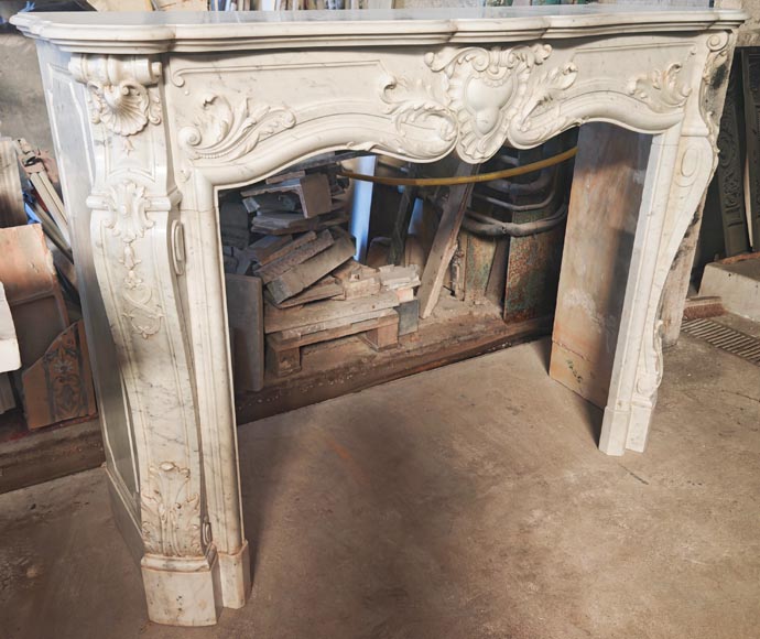 Richly decorated Louis XV style Carrara marble fireplace-5