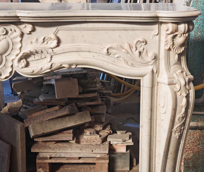 Richly decorated Louis XV style Carrara marble fireplace-10