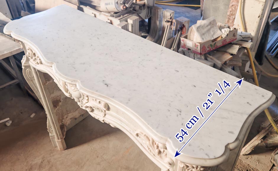 Richly decorated Louis XV style Carrara marble fireplace-14