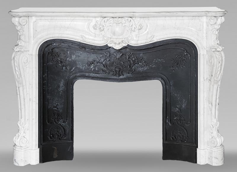 Highly sculpted Louis XV style fireplace in Carrara marble Highly sculpted Louis XV style fireplace in Carrara marble-0