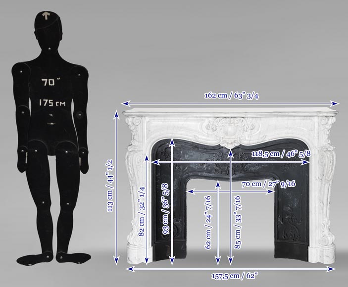 Highly sculpted Louis XV style fireplace in Carrara marble Highly sculpted Louis XV style fireplace in Carrara marble-14