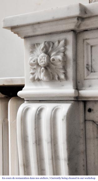 Louis XVI style fireplace in semi-statuary Carrara marble, decorated with a sunflower Louis XVI style fireplace in semi-statuary Carrara marble, decorated with a sunflower-4
