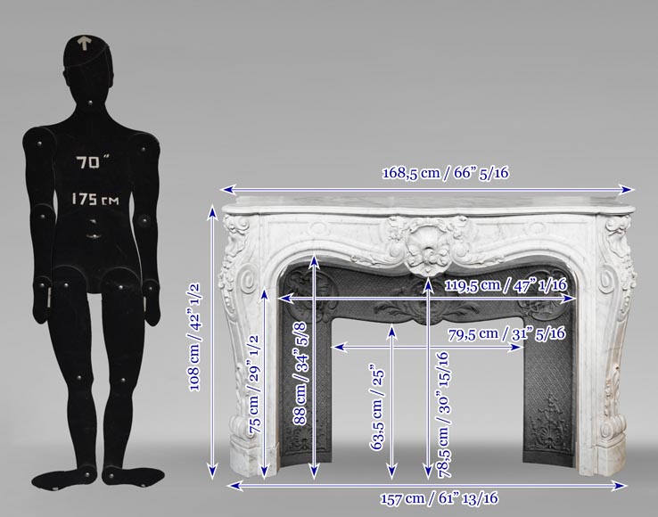 Louis XV style fireplace in Carrara marble, richly decorated with shells and flowers Louis XV style fireplace in Carrara marble, richly decorated with shells and flowers-16