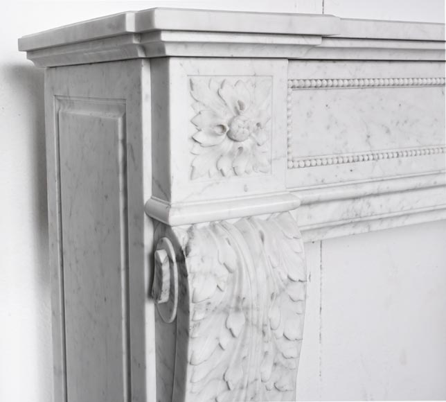 Louis XVI style fireplace in Carrara marble, decorated with acanthus leaves Louis XVI style fireplace in Carrara marble, decorated with acanthus leaves-4