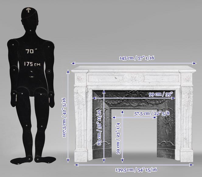 Louis XVI style fireplace in Carrara marble, decorated with acanthus leaves Louis XVI style fireplace in Carrara marble, decorated with acanthus leaves-11
