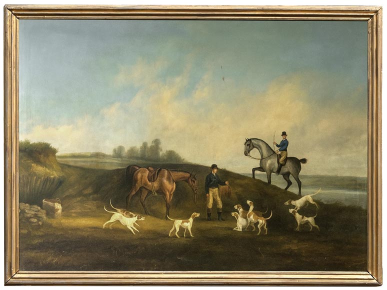 Oak panelling painted with ten pictures of hunting scenes by A. Chaintieuil in a house in central France, 1827-2