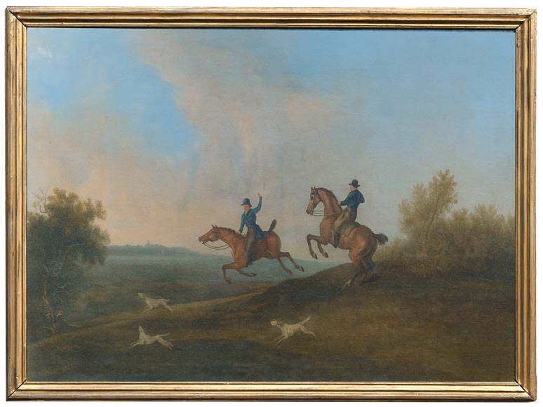 Oak panelling painted with ten pictures of hunting scenes by A. Chaintieuil in a house in central France, 1827-3