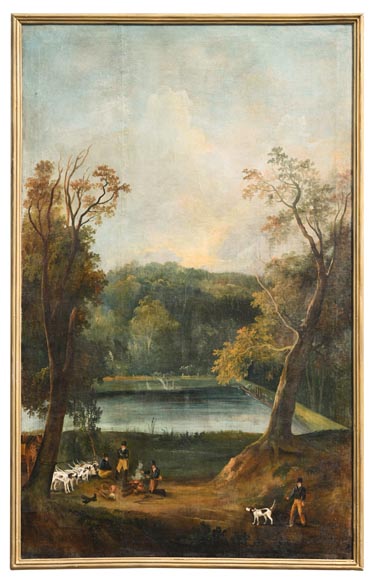 Oak panelling painted with ten pictures of hunting scenes by A. Chaintieuil in a house in central France, 1827-9