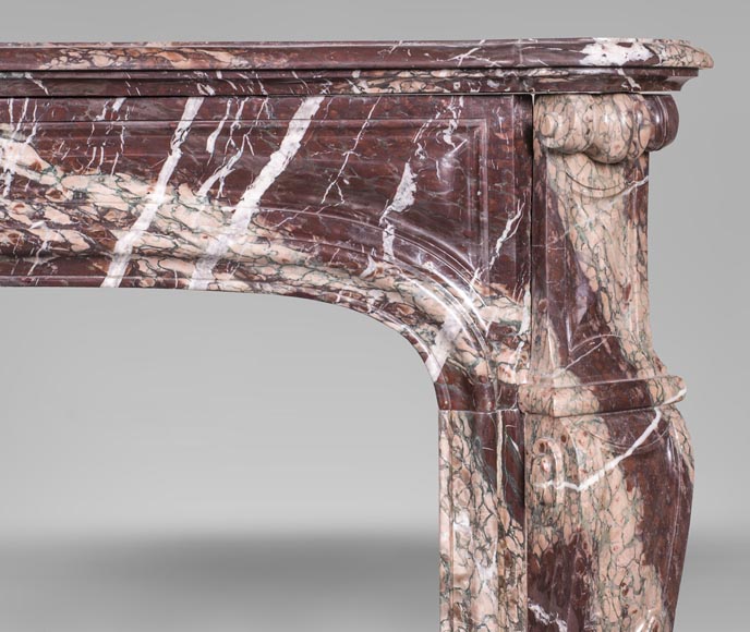 An antique Louis Xv style fireplace, Pompadour model, made out of Campan rubané marble-6