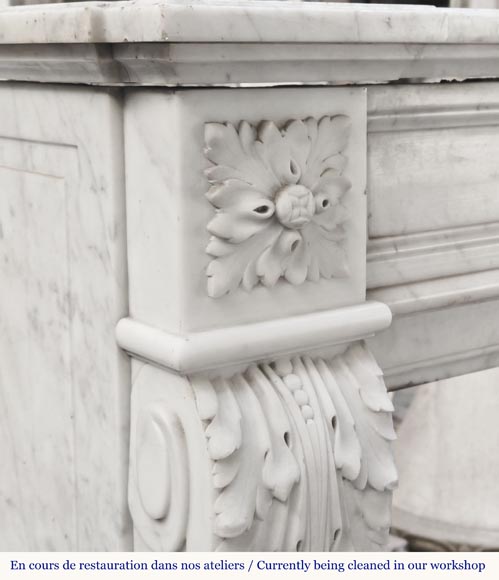 Louis XVI style fireplace decorated with a laurel wreath, in Carrara marble-4