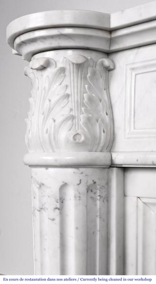 Louis XVI style fireplace in Carrara marble, with a half-column and laurel wreath-7