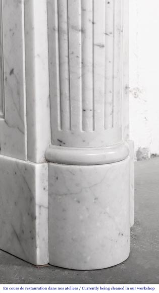 Louis XVI style fireplace in Carrara marble, with a half-column and laurel wreath-8