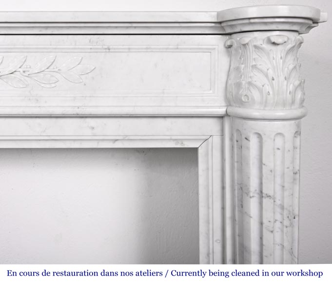 Louis XVI style fireplace in Carrara marble, with a half-column and laurel wreath-10