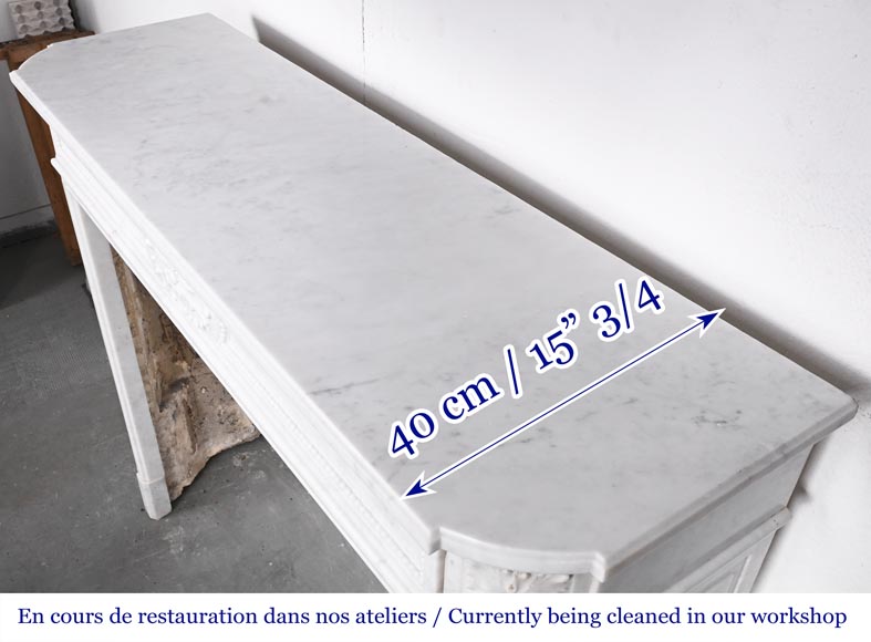 Louis XVI style fireplace in Carrara marble with rounded corners-10