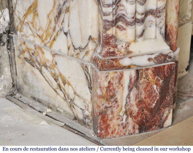 Antique Louis XVI style mantel with rudentures in red Onyx-5