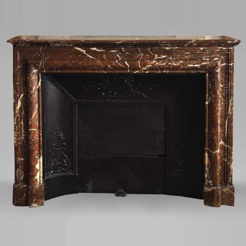 Antique Louis XIV style fireplace in Red from the North marble with its cast iron insert
