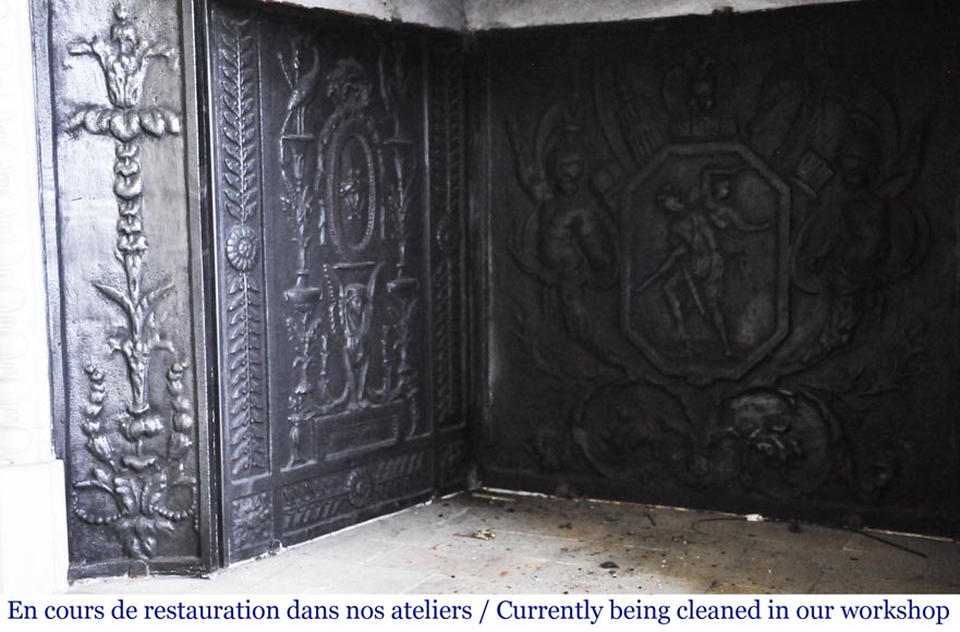 Antique Louis XVI period fireplace in Carrara marble decorated with grapevines and grapes-13