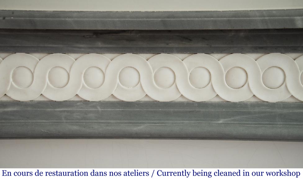 Antique Louis XVI style fireplace in Bleu Turquin marble and statuary marble-1