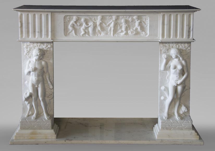 Carrara marble fireplace with Adam and Eve decoration Carrara marble fireplace with Adam and Eve decoration-0