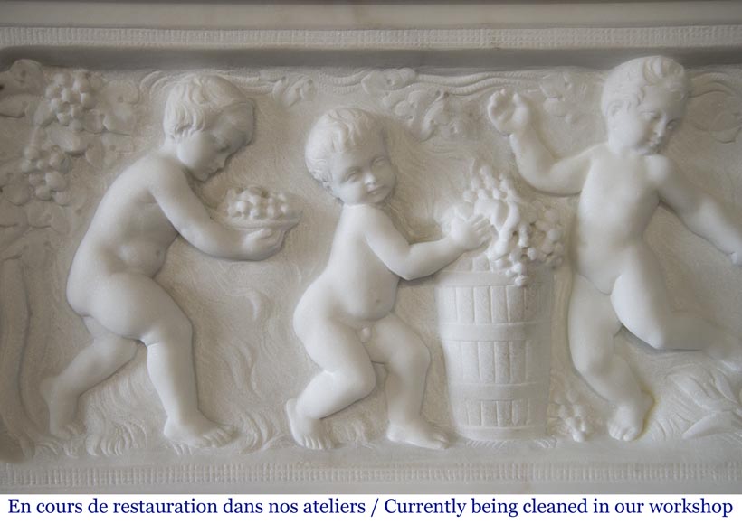 Carrara marble fireplace with Adam and Eve decoration Carrara marble fireplace with Adam and Eve decoration-3