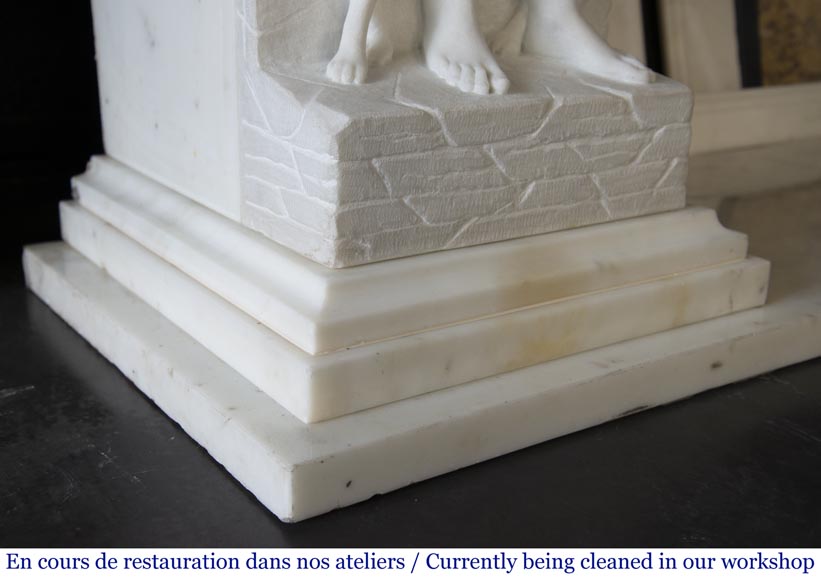 Carrara marble fireplace with Adam and Eve decoration Carrara marble fireplace with Adam and Eve decoration-8