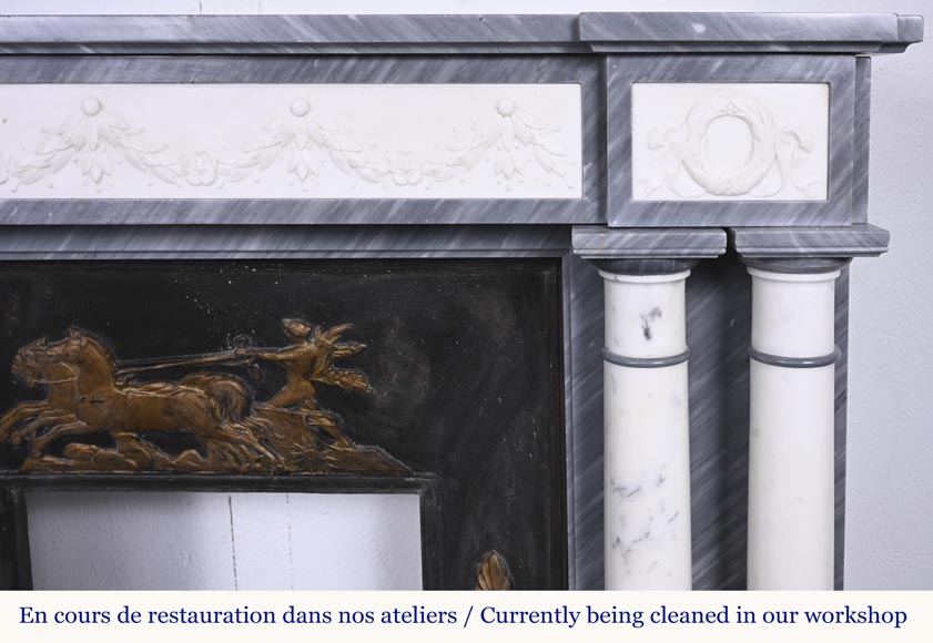  Empire style fireplace in blue Turquin marble with statuary marble columns-9