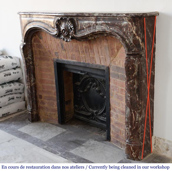 Antique Louis XV period mantel in Rance red marble, 18th century-6