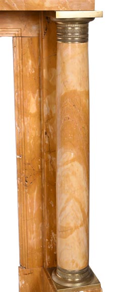 Empire style fireplace in Sienna yellow marble with columns and gilt bronze rosettes-9