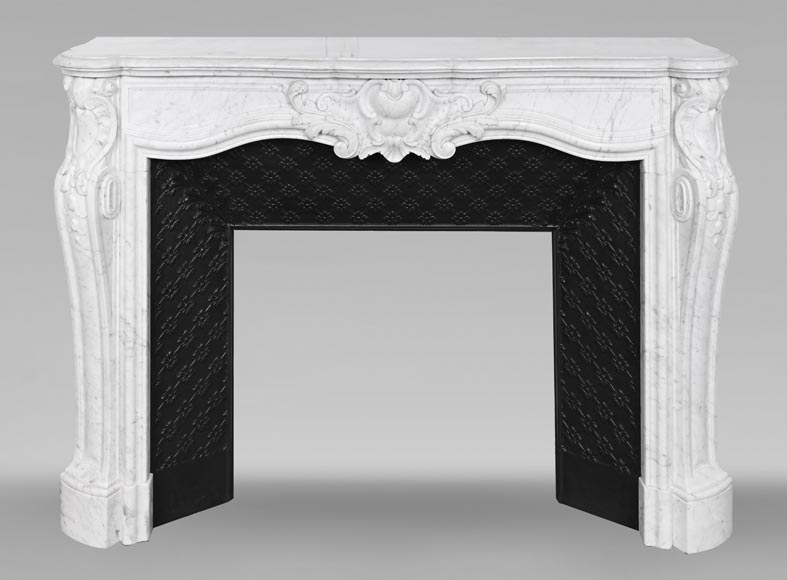 Louis XV-style Carrara marble fireplace, decorated with a palmette-0