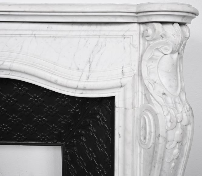 Louis XV-style Carrara marble fireplace, decorated with a palmette-8