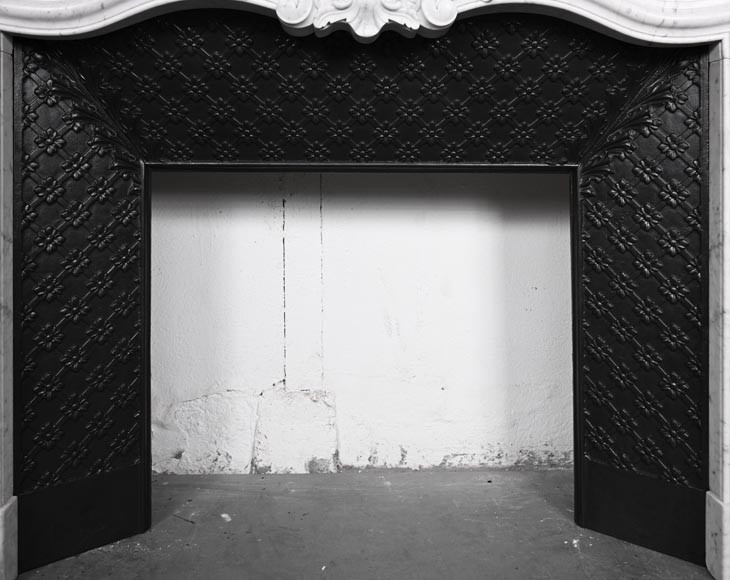 Louis XV-style Carrara marble fireplace, decorated with a palmette-10
