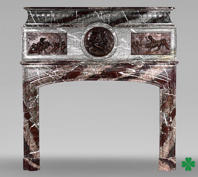 Campan marble fireplace in the Louis XIV style, with bronzes after Clodion-0