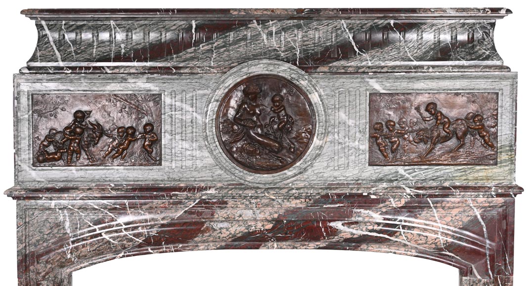 Campan marble fireplace in the Louis XIV style, with bronzes after Clodion-1