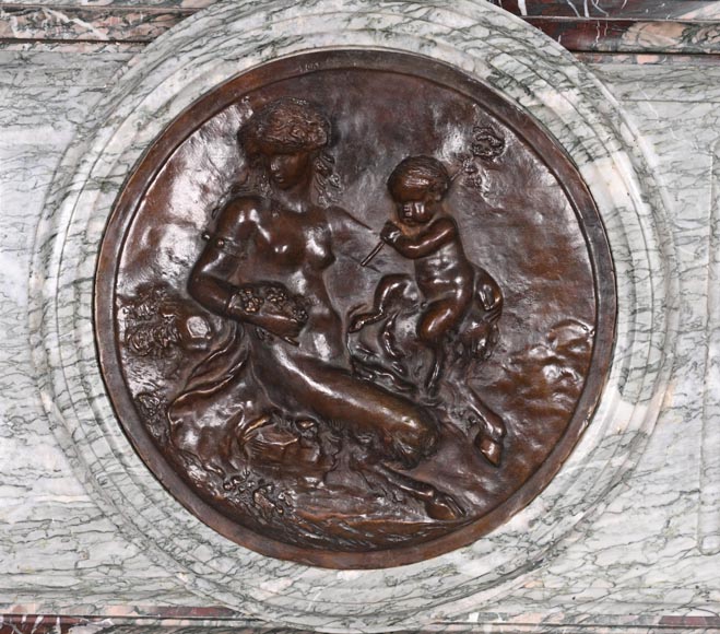 Campan marble fireplace in the Louis XIV style, with bronzes after Clodion-2