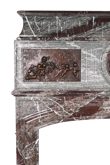 Campan marble fireplace in the Louis XIV style, with bronzes after Clodion-3