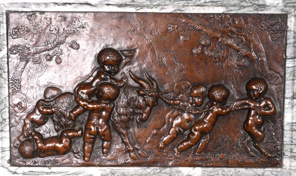 Campan marble fireplace in the Louis XIV style, with bronzes after Clodion-4