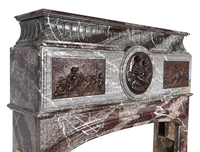 Campan marble fireplace in the Louis XIV style, with bronzes after Clodion-6
