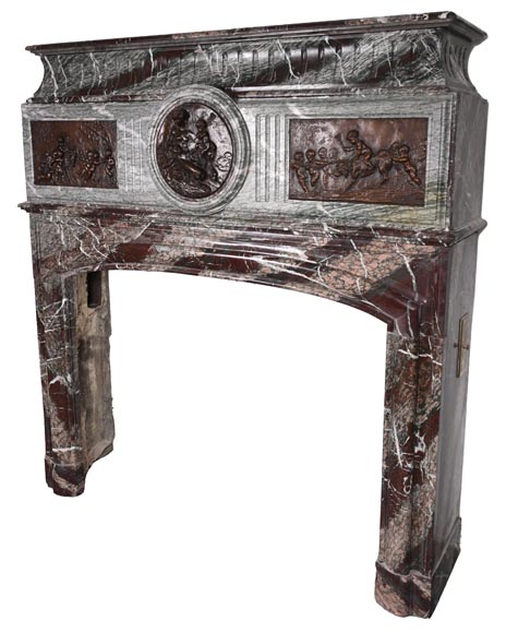 Campan marble fireplace in the Louis XIV style, with bronzes after Clodion-10