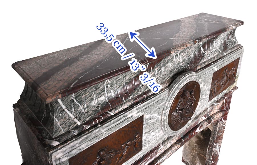 Campan marble fireplace in the Louis XIV style, with bronzes after Clodion-13