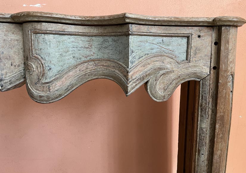 Louis XV period mantel in chestnut wood with antique blue polychromy, 18th century-5